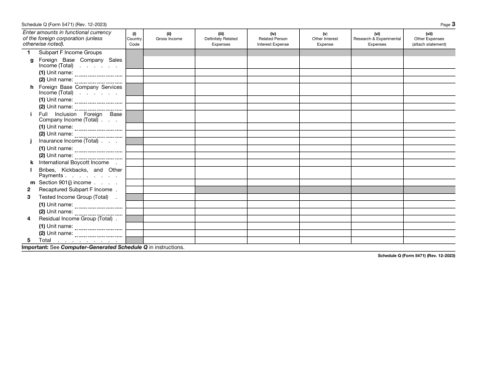 IRS Form 5471 Schedule Q Cfc Income by Cfc Income Groups, Page 3