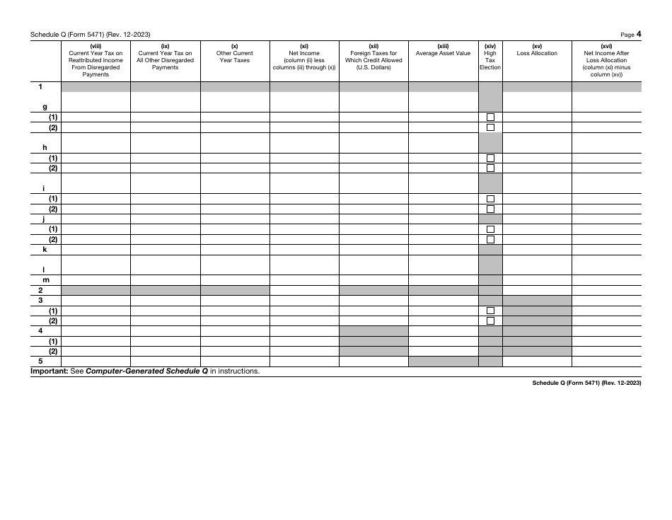 IRS Form 5471 Schedule Q Cfc Income by Cfc Income Groups, Page 4