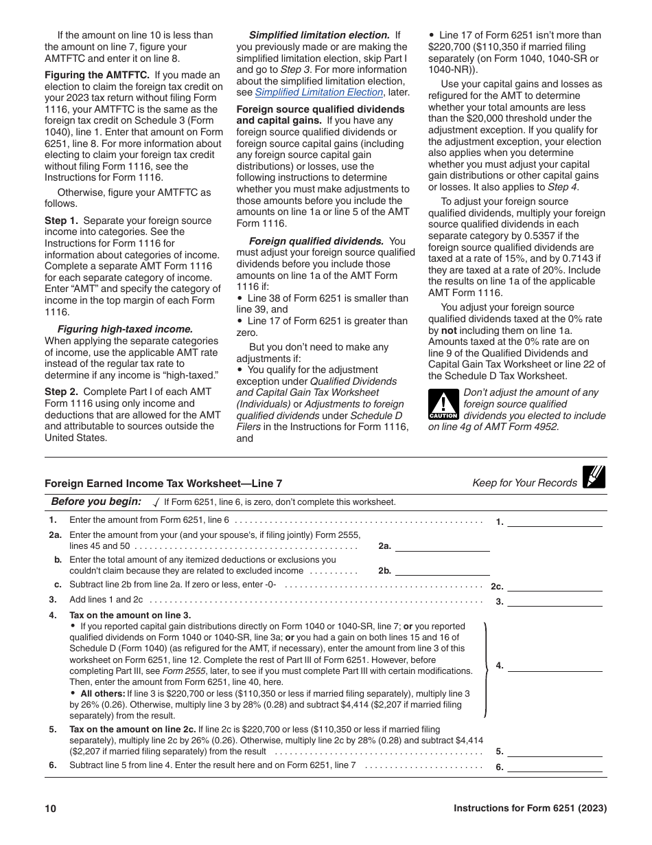 Instructions for IRS Form 6251 Alternative Minimum Tax - Individuals, Page 10