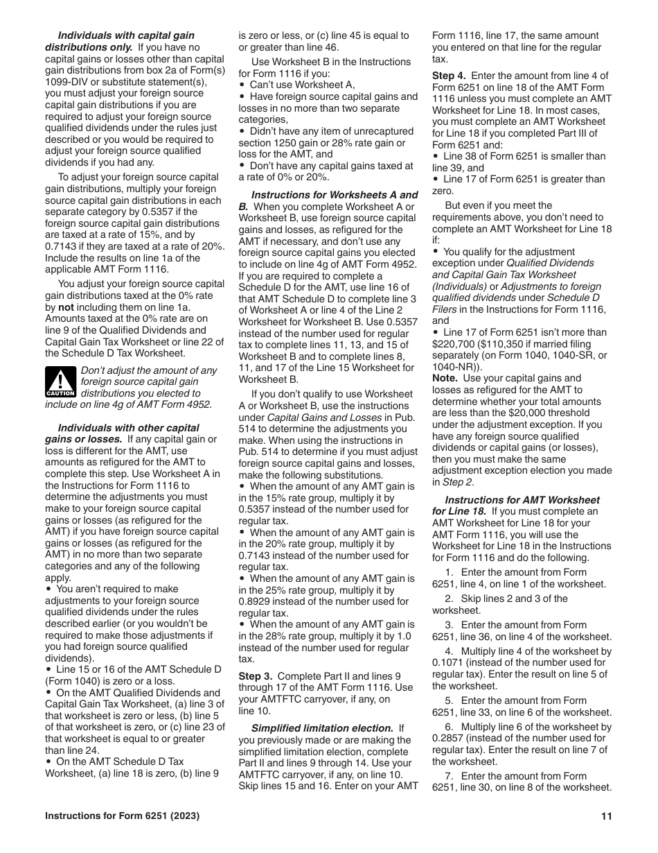 Instructions for IRS Form 6251 Alternative Minimum Tax - Individuals, Page 11