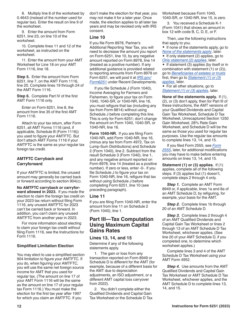 Instructions for IRS Form 6251 Alternative Minimum Tax - Individuals, Page 12