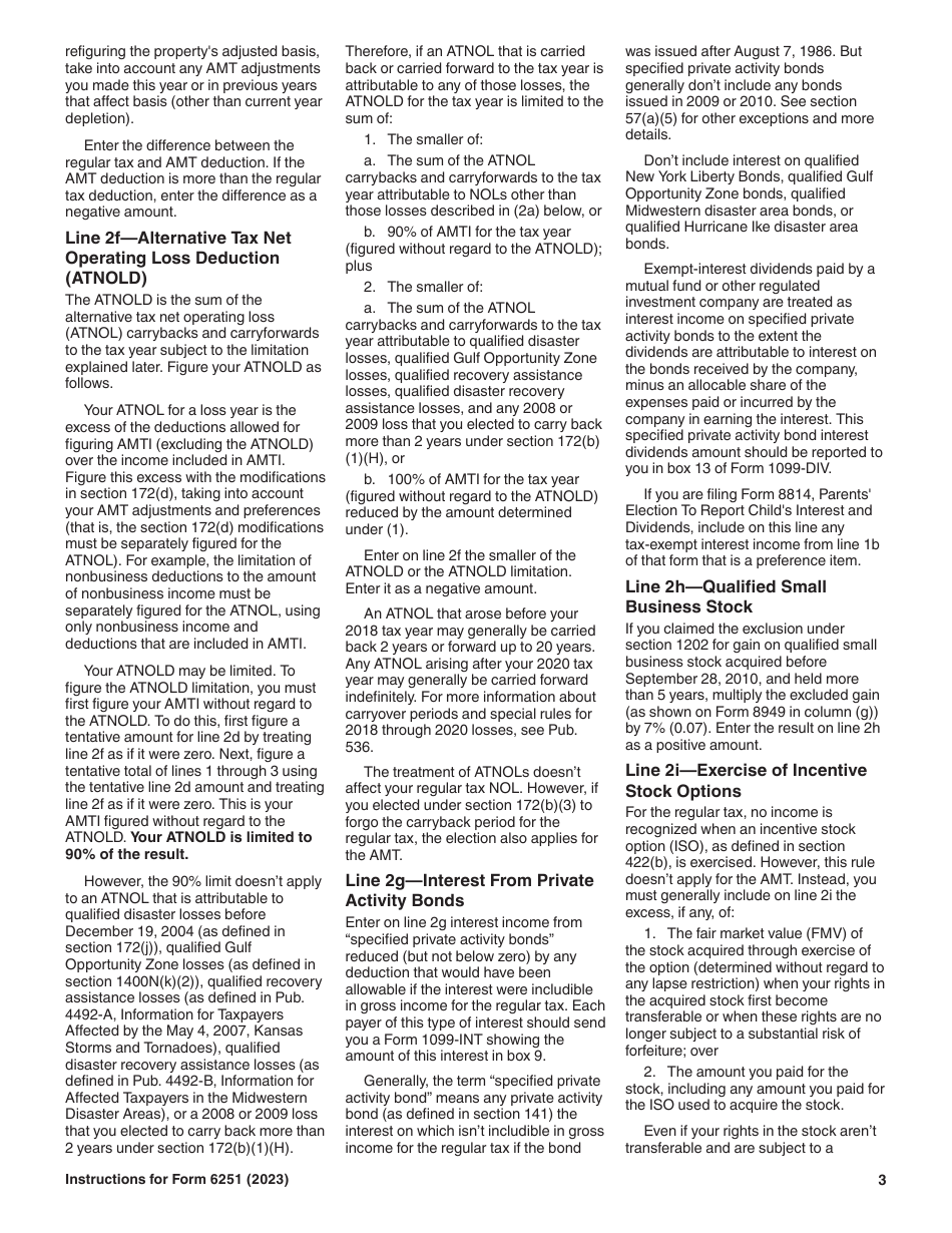 Instructions for IRS Form 6251 Alternative Minimum Tax - Individuals, Page 3