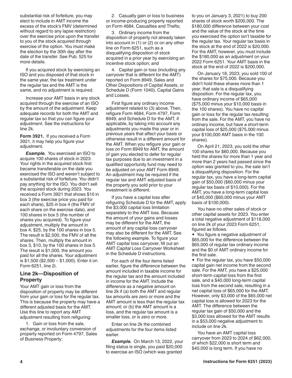Instructions for IRS Form 6251 Alternative Minimum Tax - Individuals, Page 4