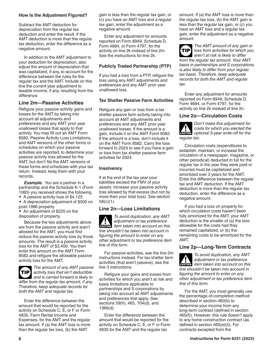 Instructions for IRS Form 6251 Alternative Minimum Tax - Individuals, Page 6