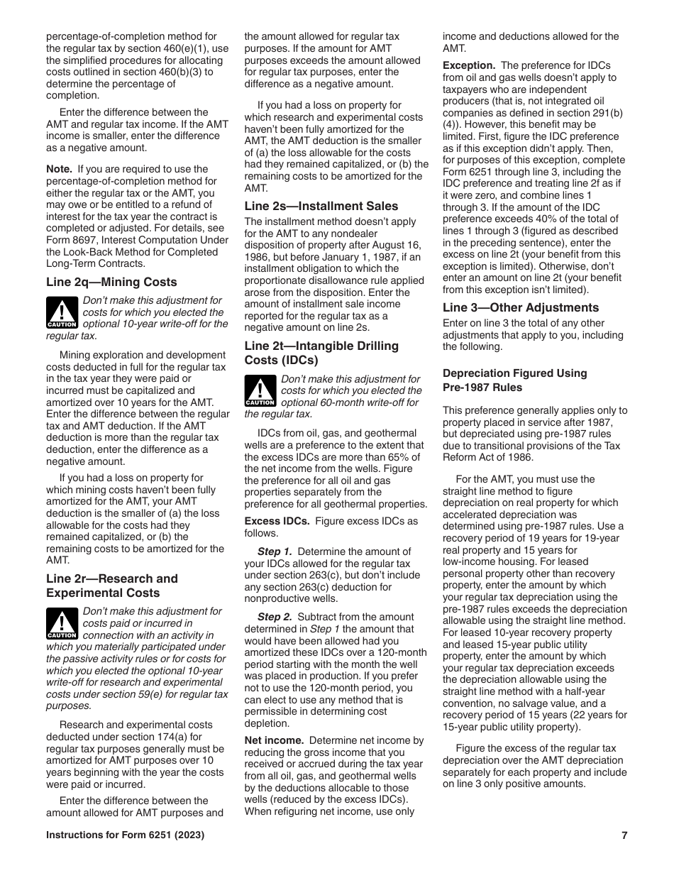 Instructions for IRS Form 6251 Alternative Minimum Tax - Individuals, Page 7