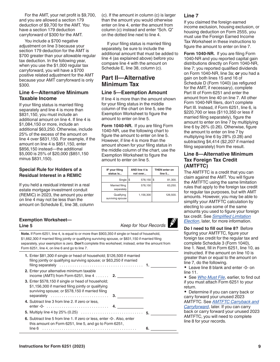 Instructions for IRS Form 6251 Alternative Minimum Tax - Individuals, Page 9