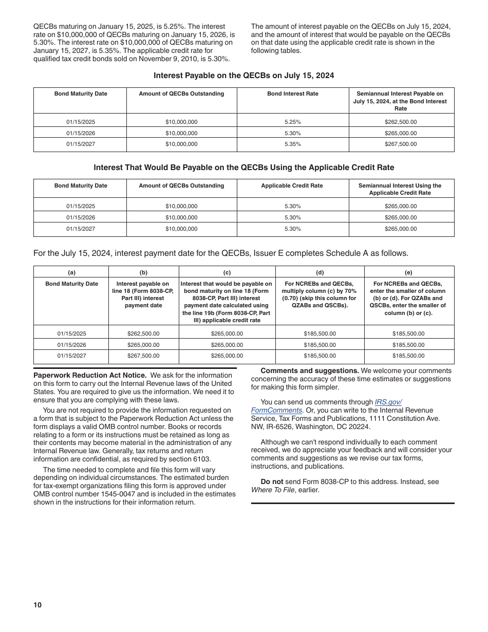 Instructions for IRS Form 8038-CP Schedule A Return for Credit Payments to Issuers of Qualified Bonds, Page 10