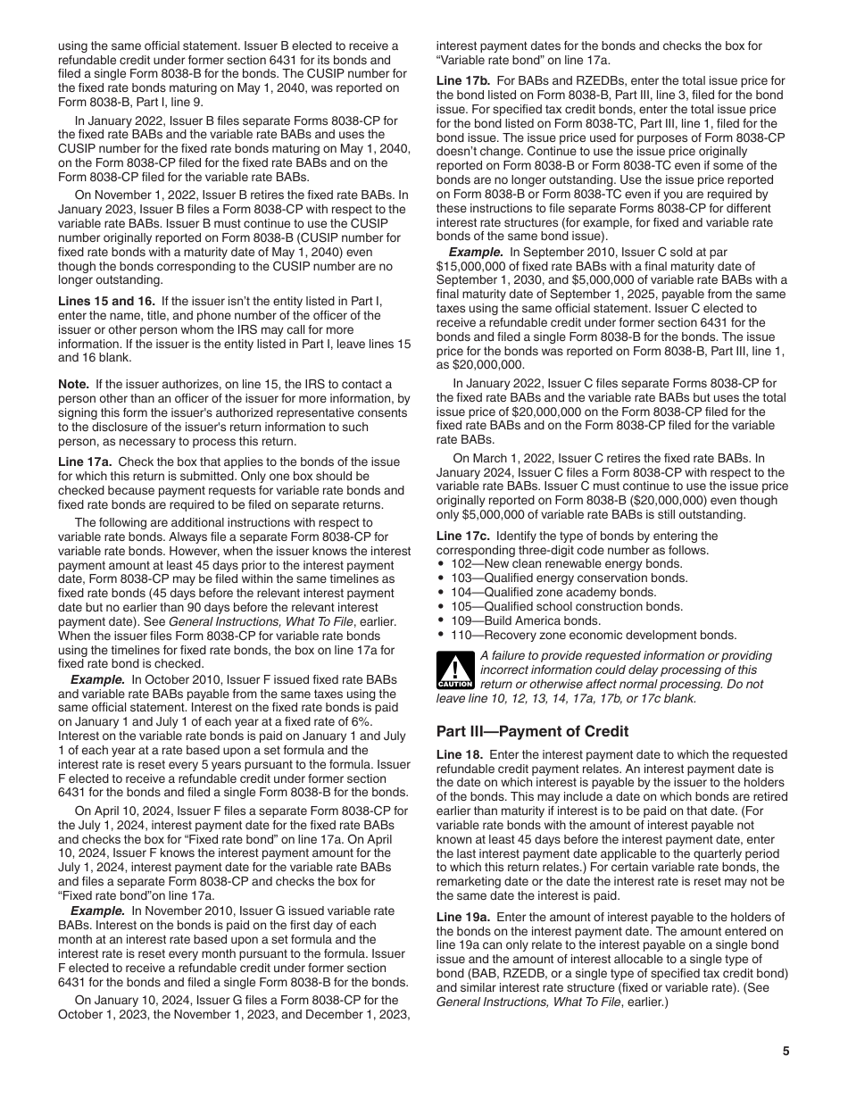 Instructions for IRS Form 8038-CP Schedule A Return for Credit Payments to Issuers of Qualified Bonds, Page 5