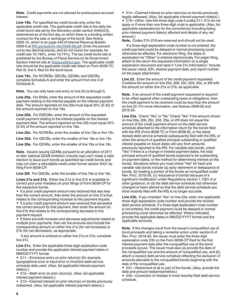 Instructions for IRS Form 8038-CP Schedule A Return for Credit Payments to Issuers of Qualified Bonds, Page 6