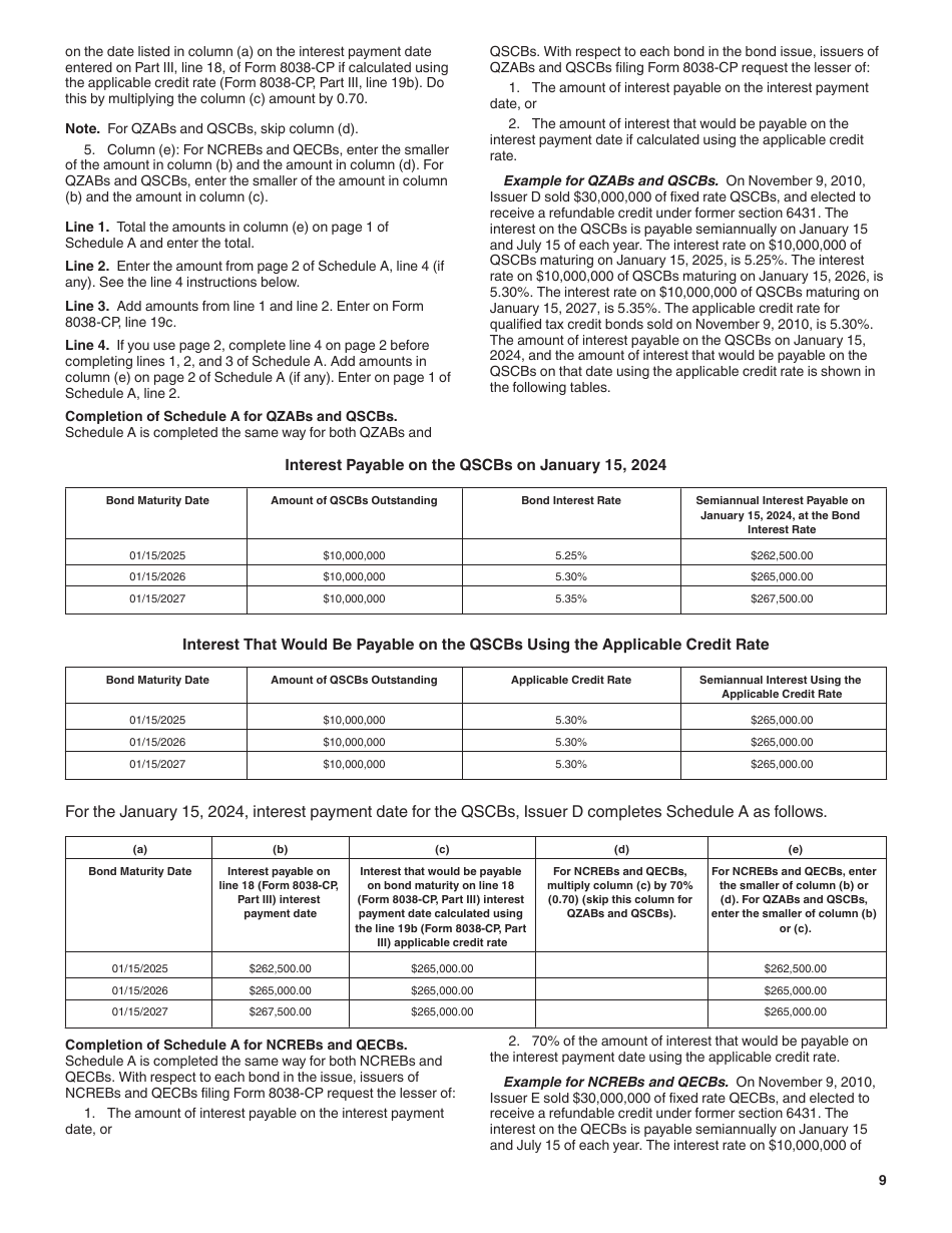 Instructions for IRS Form 8038-CP Schedule A Return for Credit Payments to Issuers of Qualified Bonds, Page 9