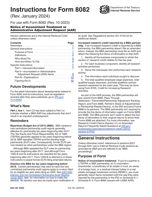 IRS Form 8082  Printable Pdf