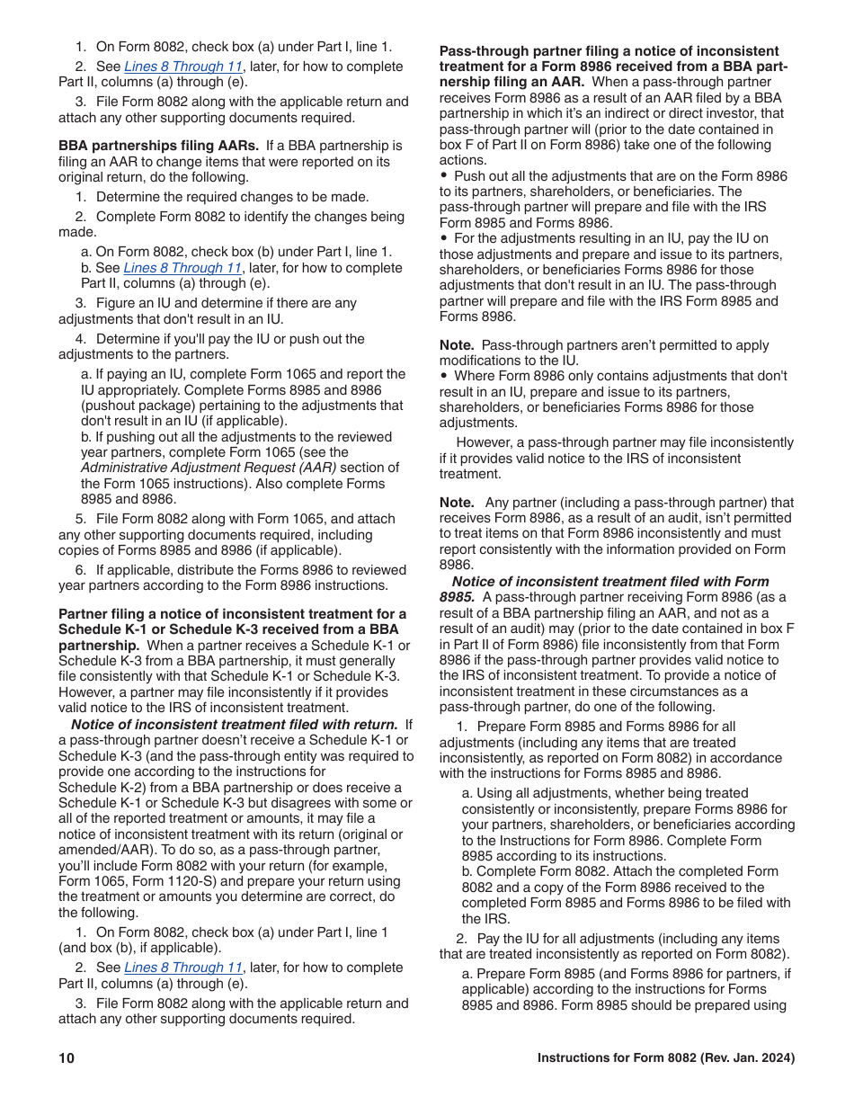 Download Instructions for IRS Form 8082 Notice of Inconsistent ...