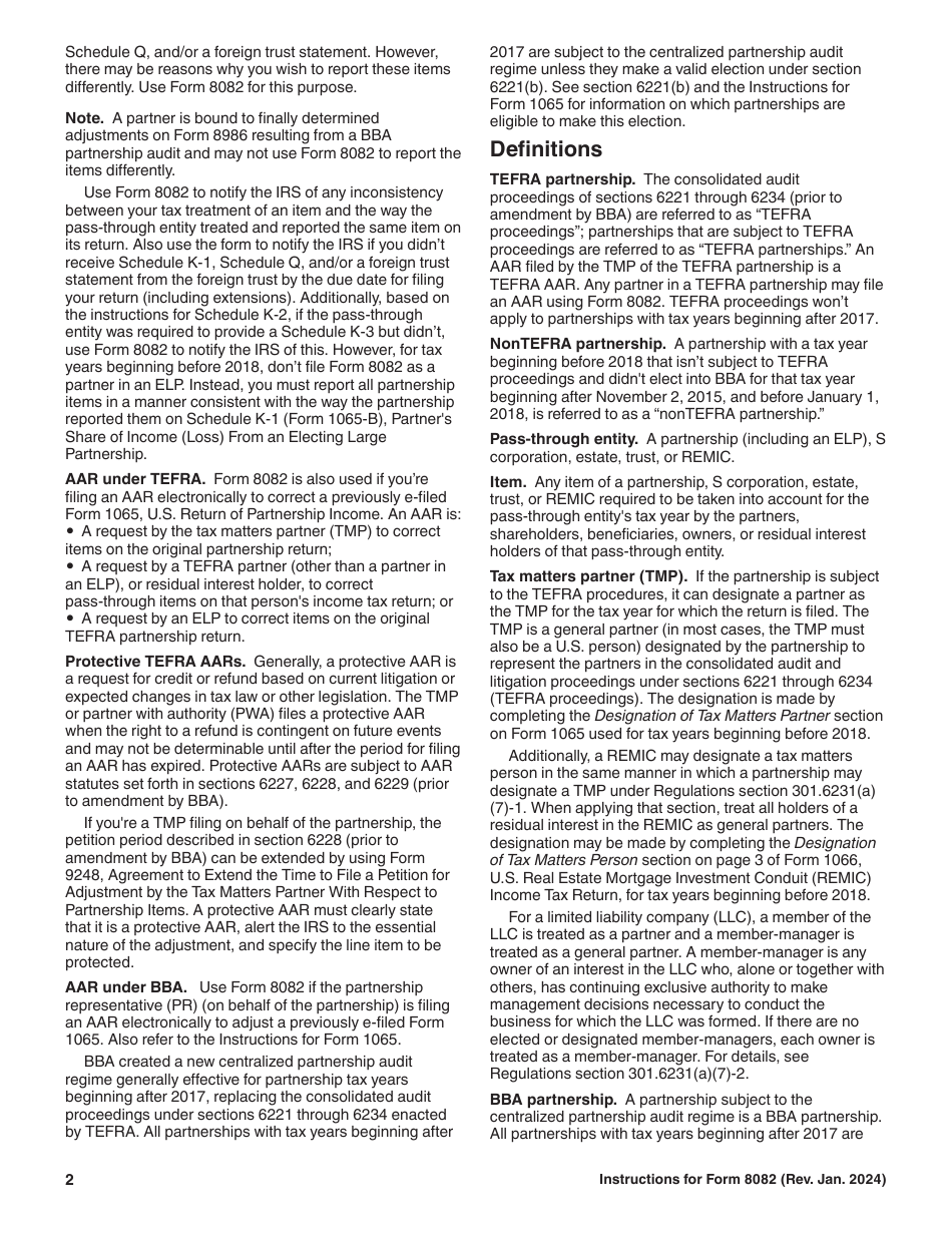 Instructions for IRS Form 8082 Notice of Inconsistent Treatment or Administrative Adjustment Request (AAR), Page 2