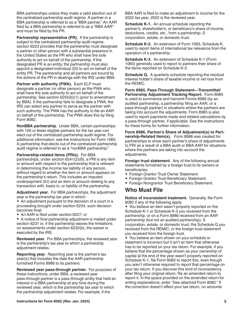 Instructions for IRS Form 8082 Notice of Inconsistent Treatment or Administrative Adjustment Request (AAR), Page 3