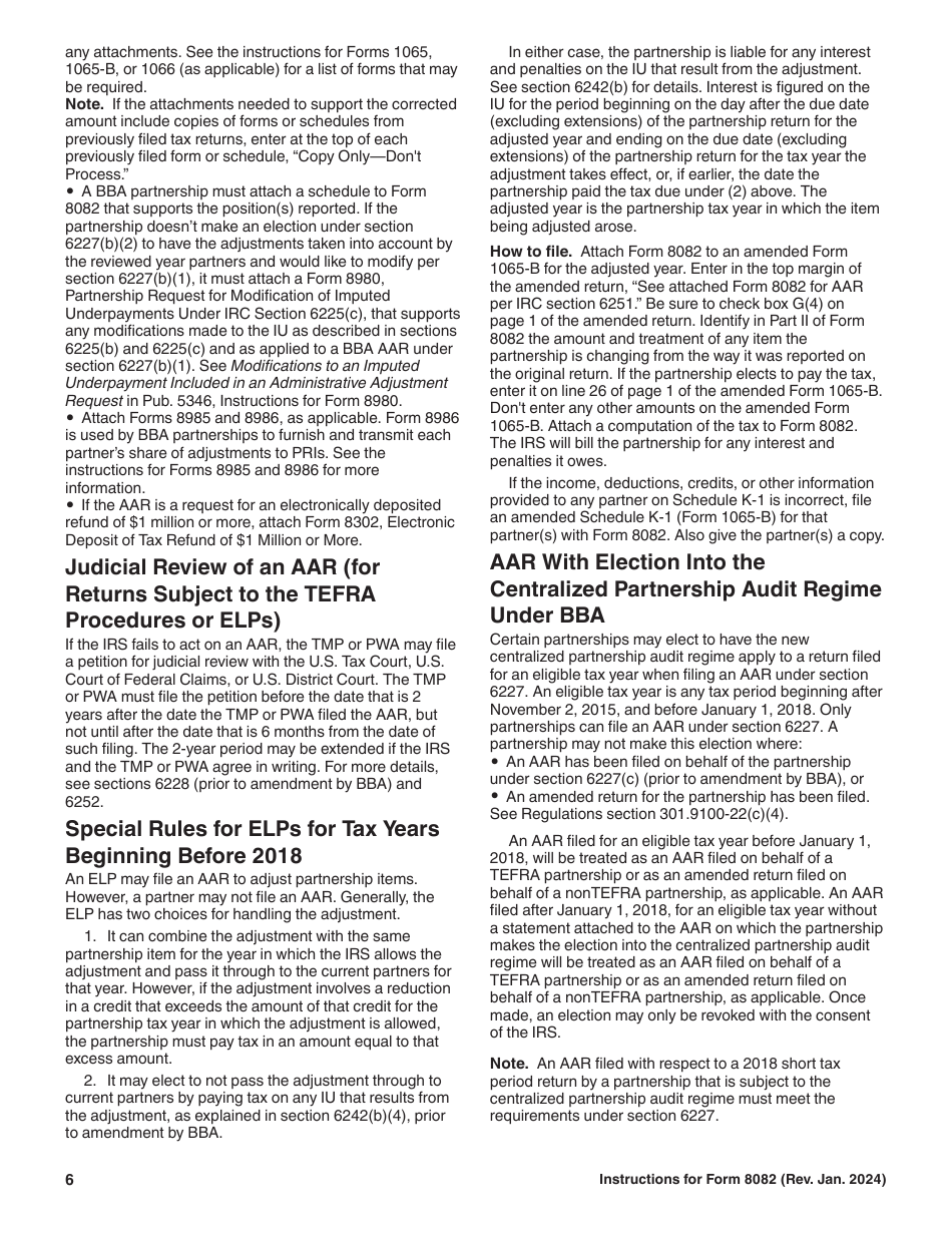 Instructions for IRS Form 8082 Notice of Inconsistent Treatment or Administrative Adjustment Request (AAR), Page 6