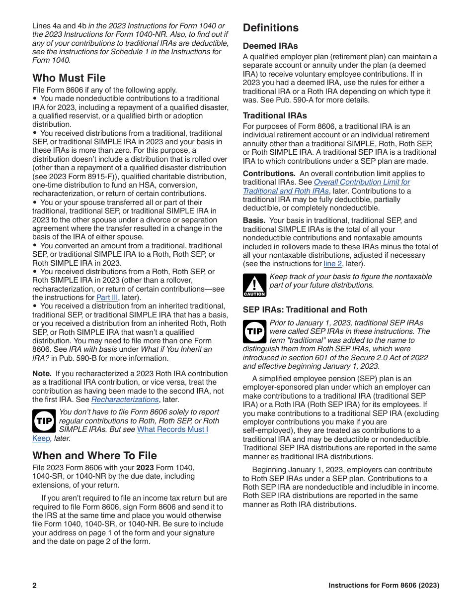 Download Instructions For Irs Form 8606 Nondeductible Iras Pdf 2023 Templateroller 6051