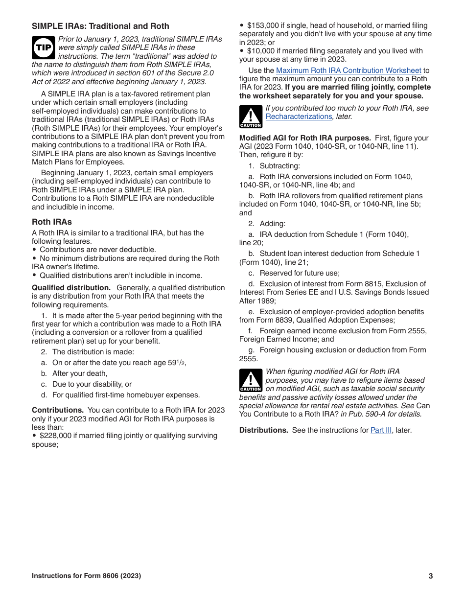 Instructions for IRS Form 8606 Nondeductible Iras, Page 3