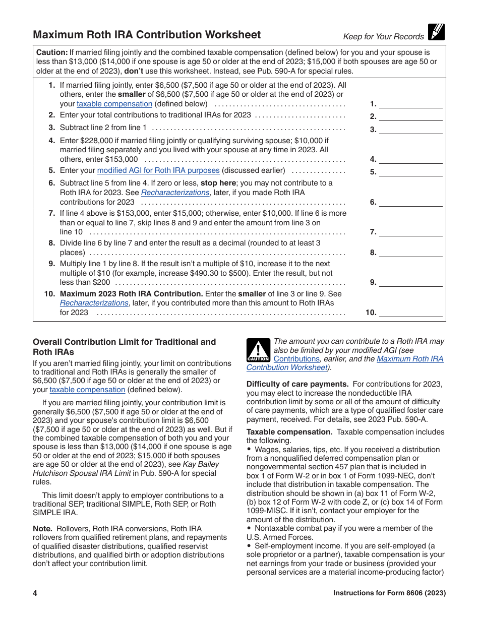 Instructions for IRS Form 8606 Nondeductible Iras, Page 4