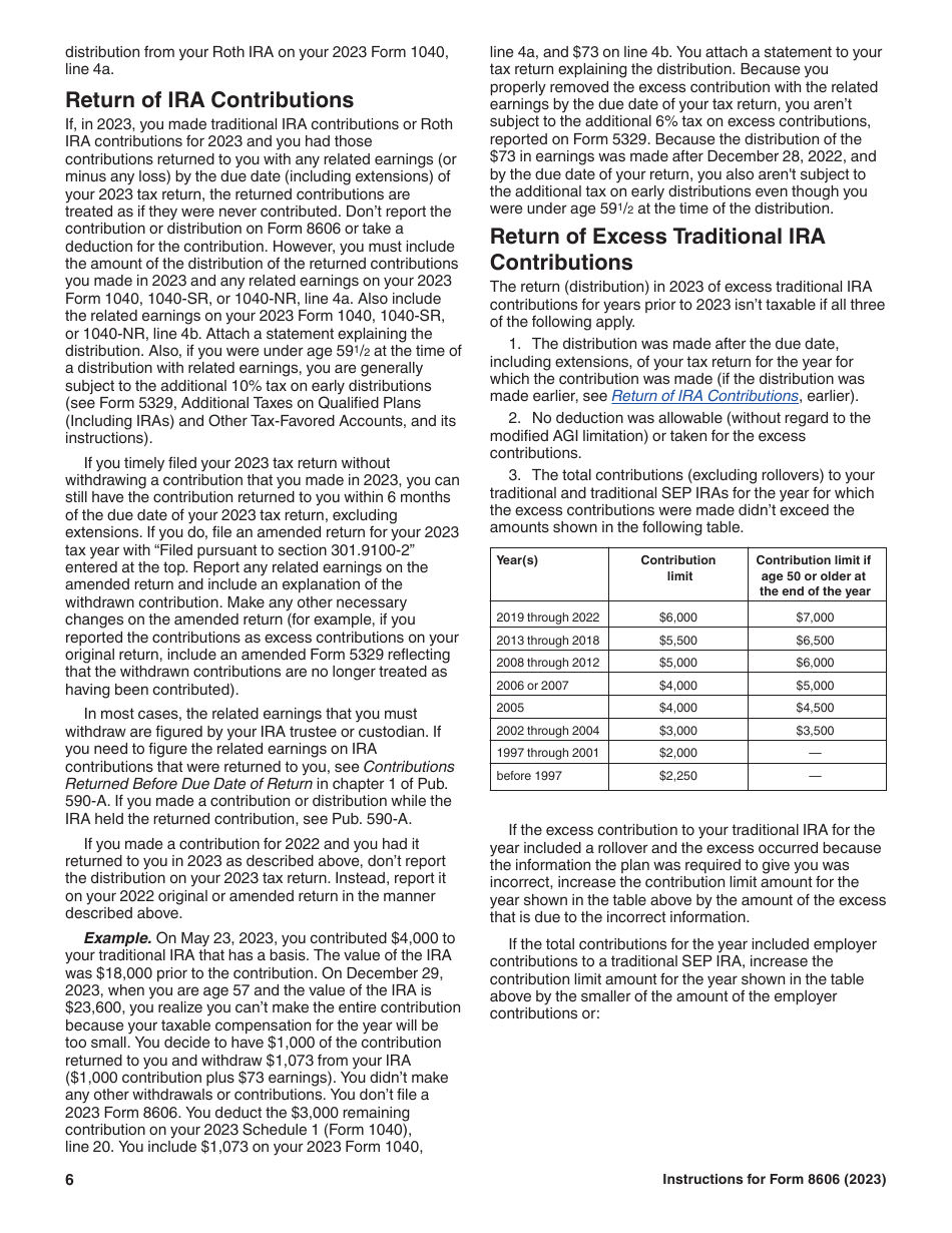 Instructions for IRS Form 8606 Nondeductible Iras, Page 6
