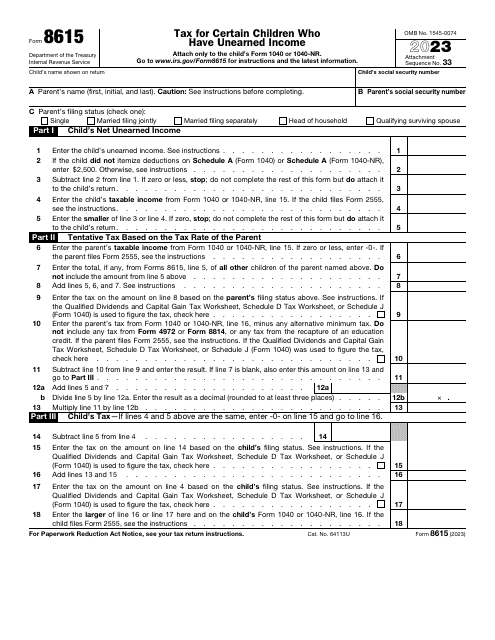 IRS Form 8615 Tax for Certain Children Who Have Unearned Income, 2023