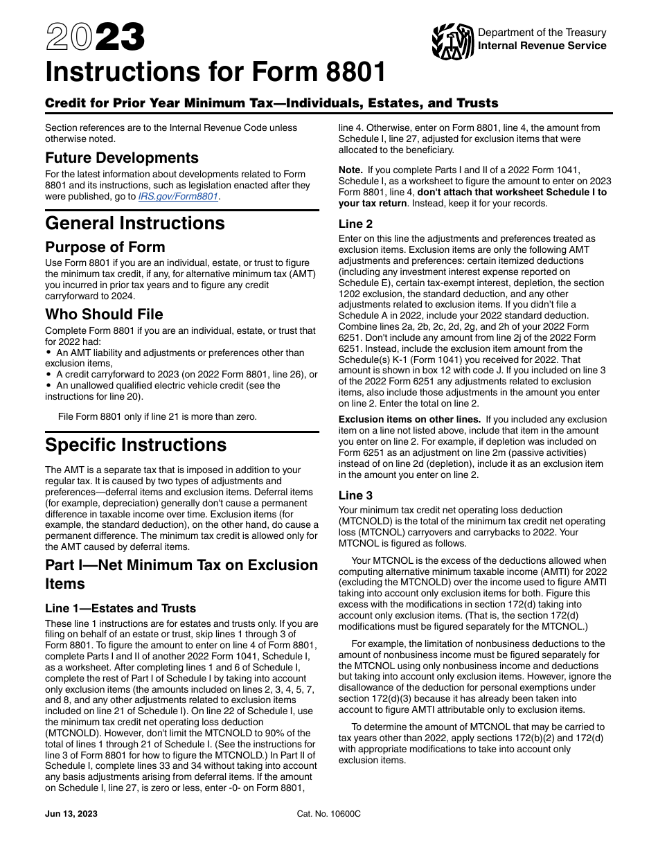 Download Instructions for IRS Form 8801 Credit for Prior Year Minimum