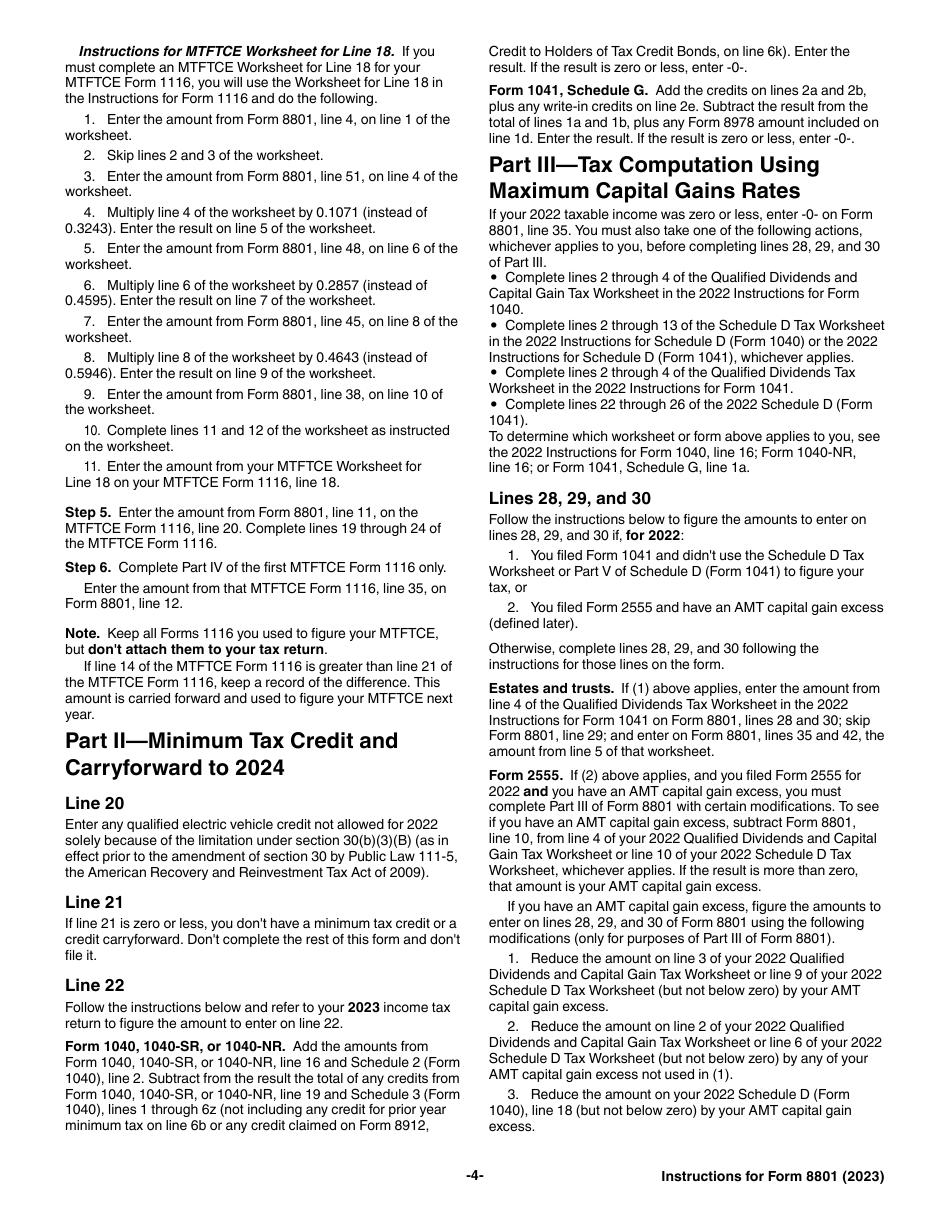Instructions for IRS Form 8801 Credit for Prior Year Minimum Tax - Individuals, Estates, and Trusts, Page 4