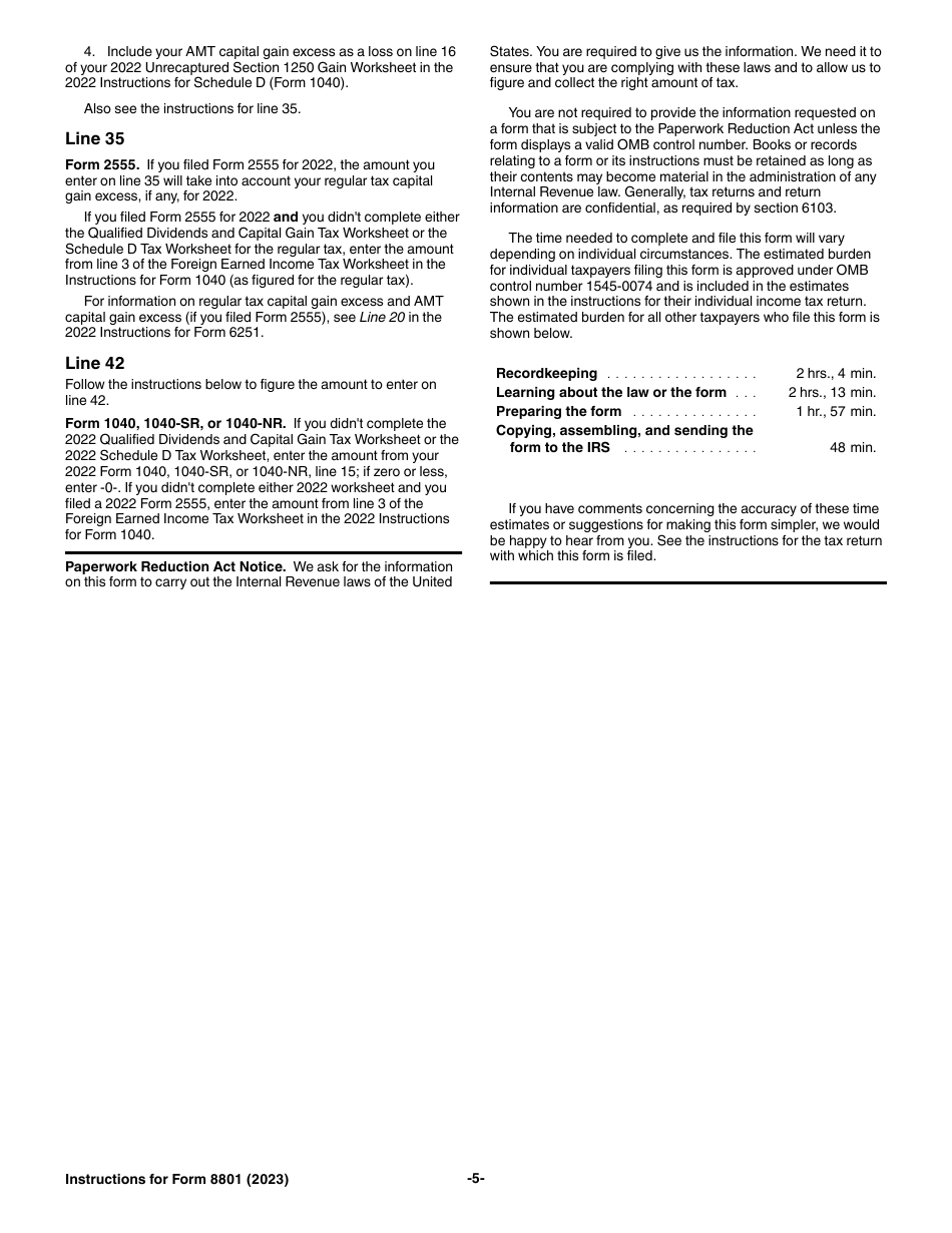 Download Instructions for IRS Form 8801 Credit for Prior Year Minimum