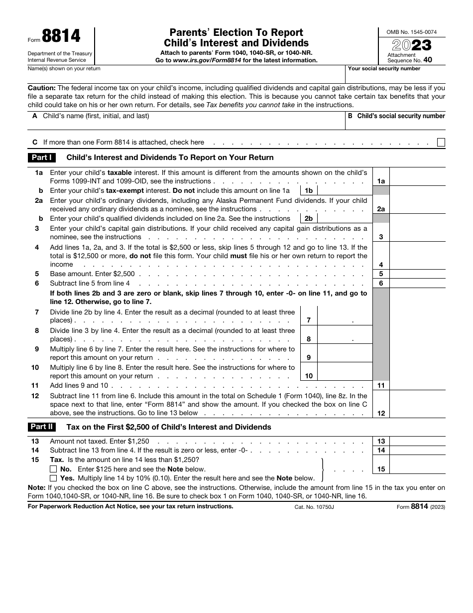 IRS Form 8814 Download Fillable PDF or Fill Online Parents' Election to ...