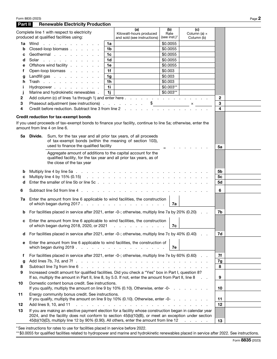 IRS Form 8835 Download Fillable PDF or Fill Online Renewable ...