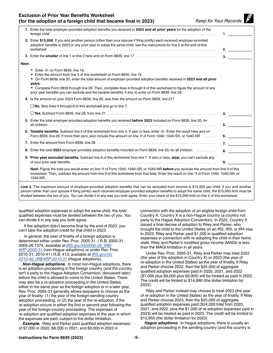 Instructions for IRS Form 8839 Qualified Adoption Expenses, Page 5