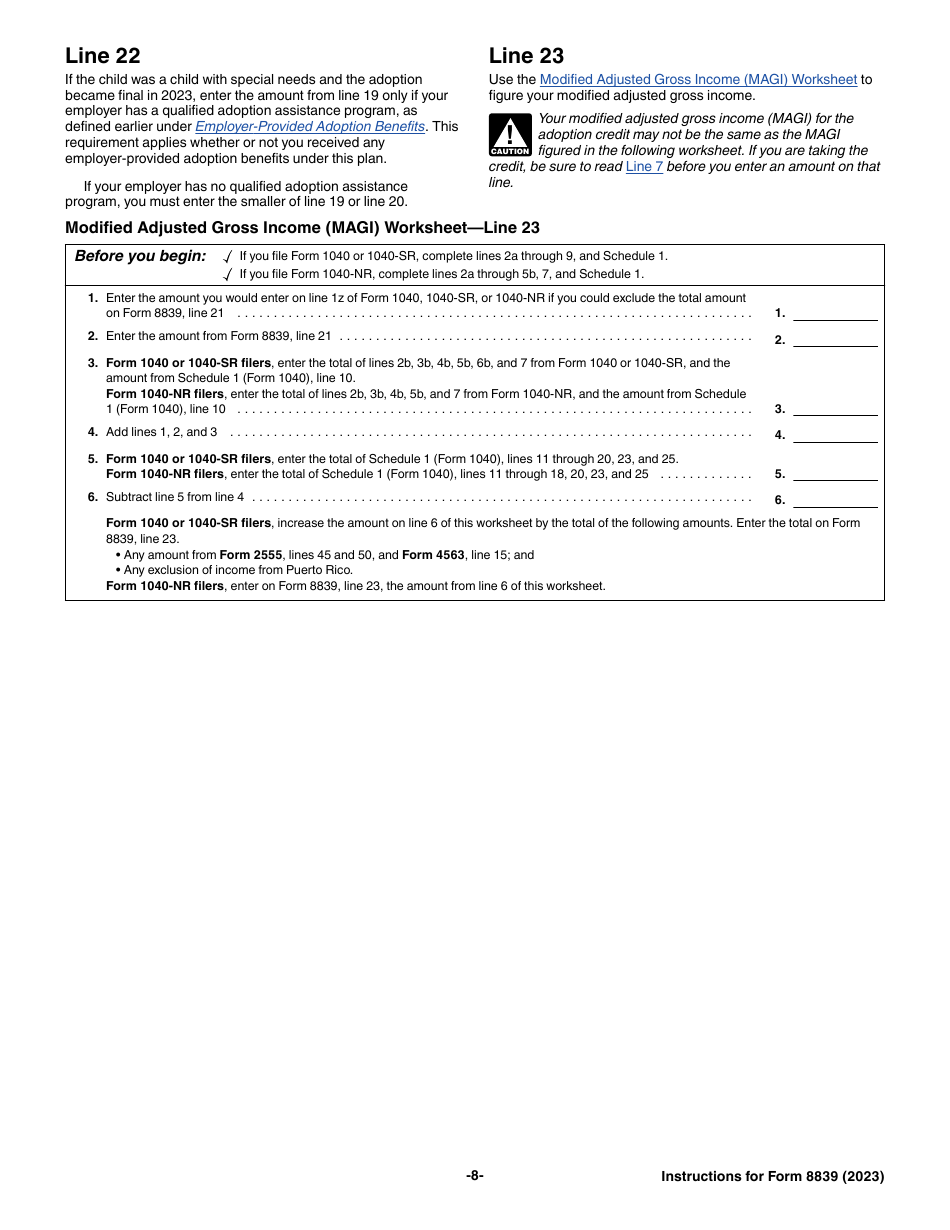 Download Instructions for IRS Form 8839 Qualified Adoption Expenses PDF