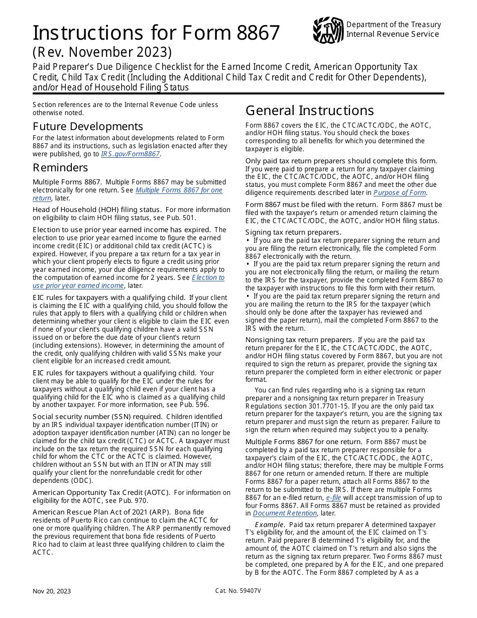 Instructions for IRS Form 8867 Paid Preparers Due Diligence Checklist, Page 1