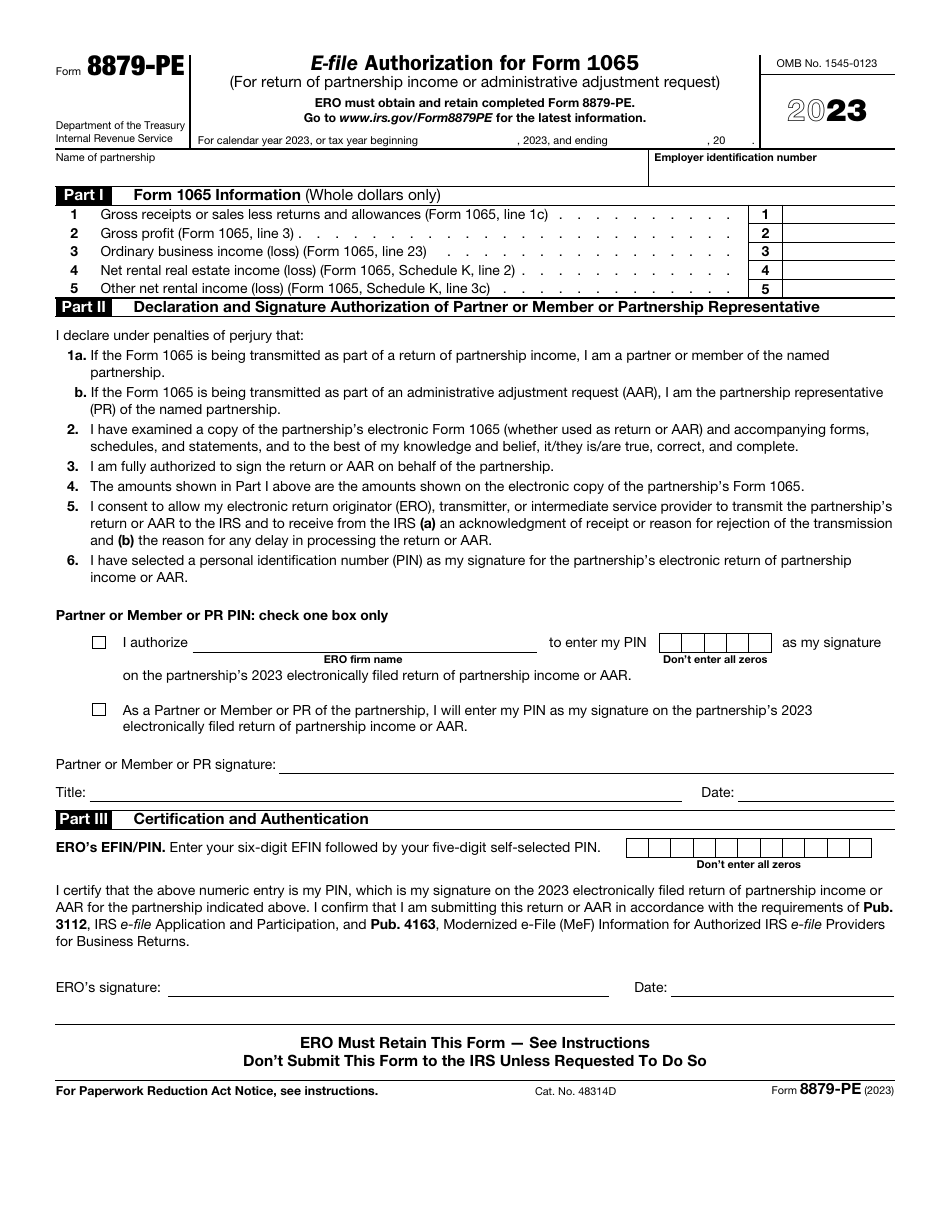 IRS Form 8879-PE Download Fillable PDF or Fill Online E-File ...