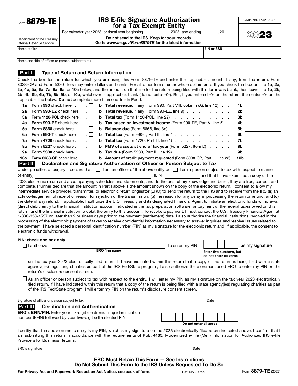 Irs Form 8879 Te Download Fillable Pdf Or Fill Online Irs E File Signature Authorization For A 0393