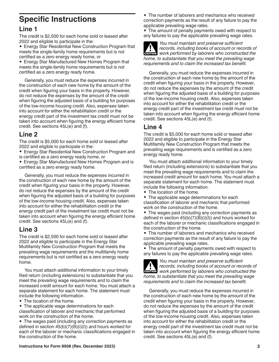 Instructions for IRS Form 8908 Energy Efficient Home Credit, Page 3