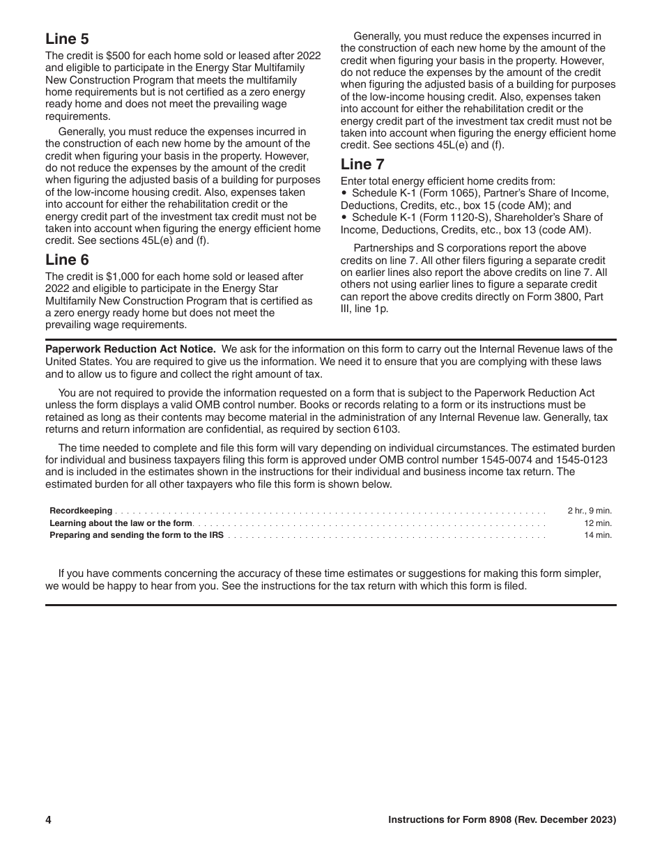 Instructions for IRS Form 8908 Energy Efficient Home Credit, Page 4