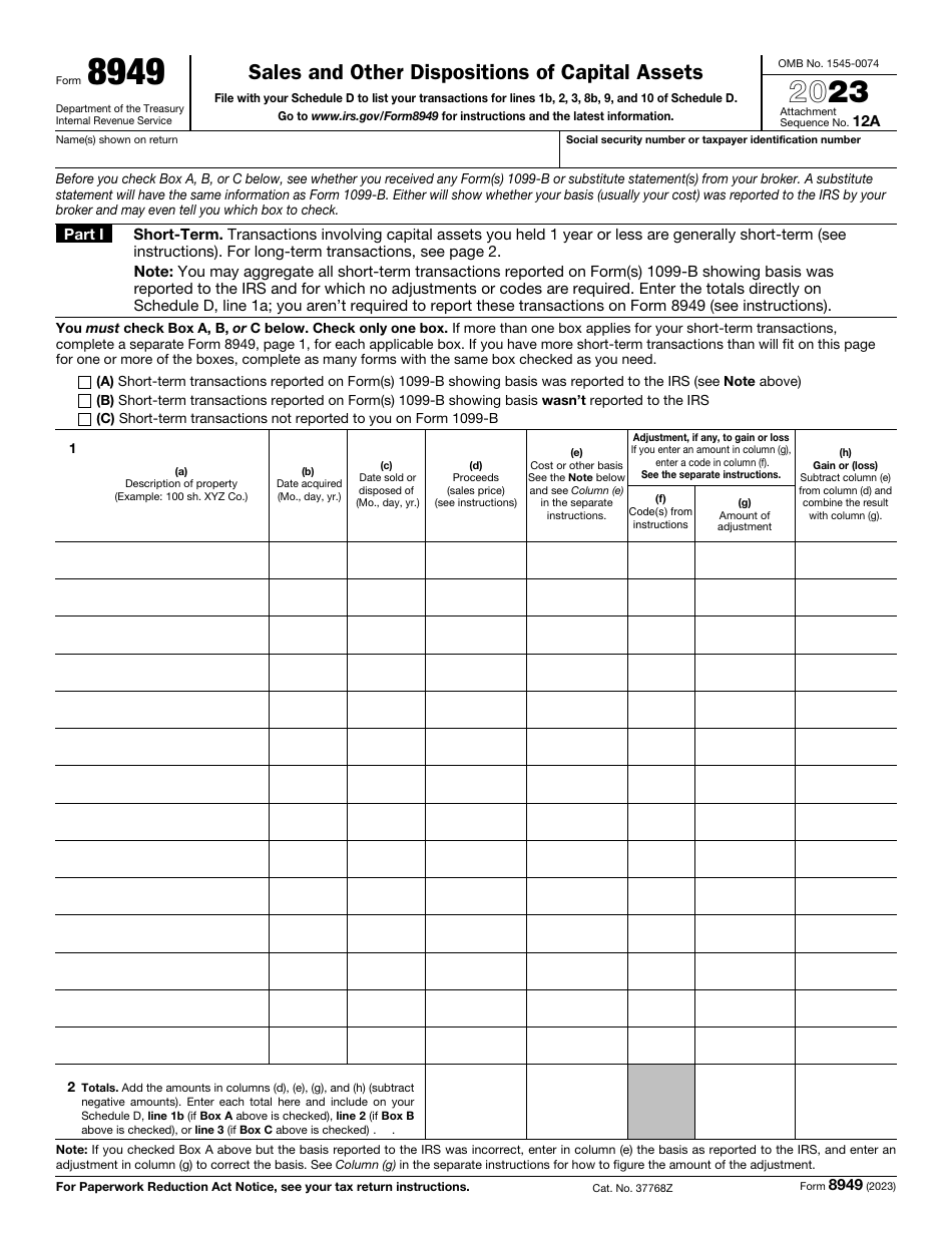 IRS Form 8949 Download Fillable PDF or Fill Online Sales and Other ...