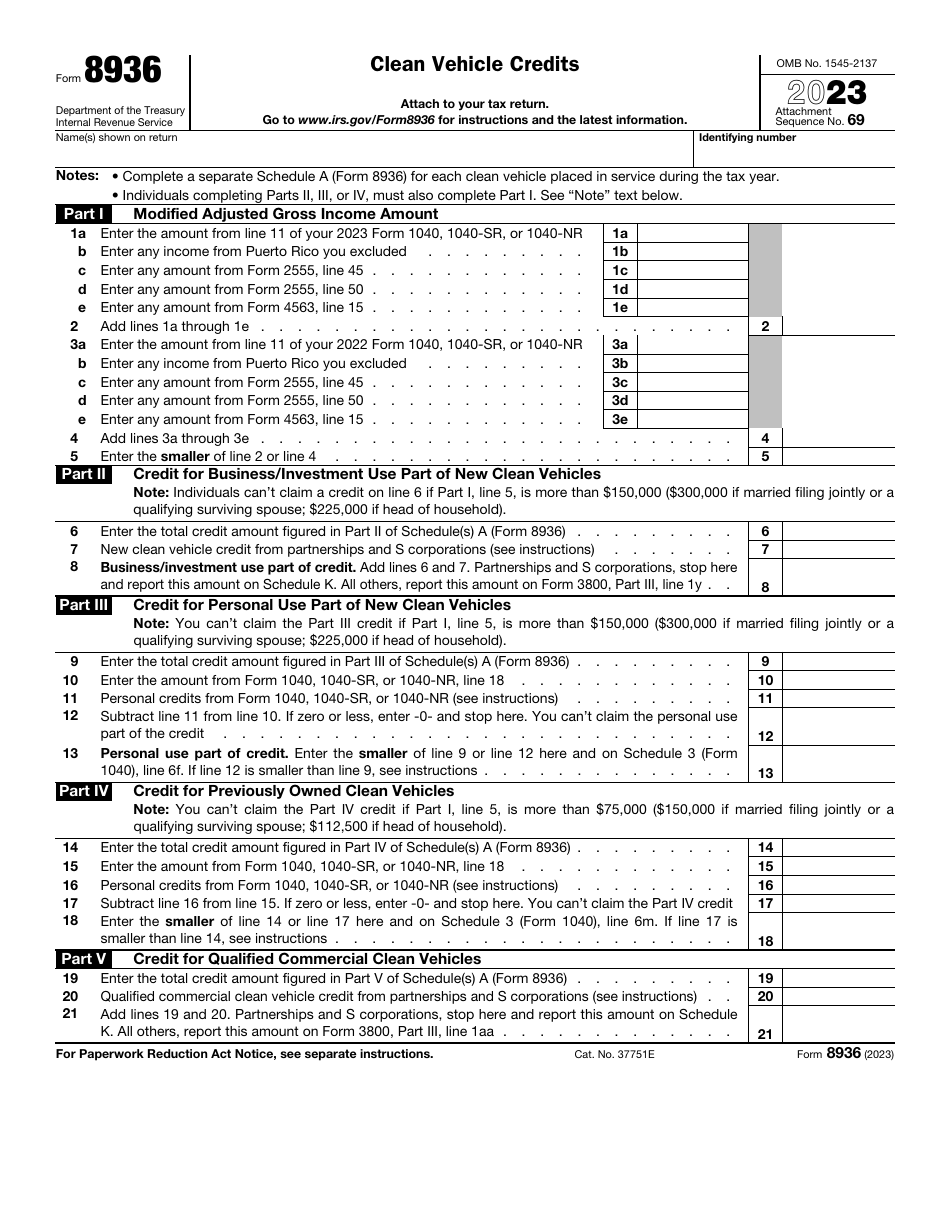 IRS Form 8936 Clean Vehicle Credits, Page 1