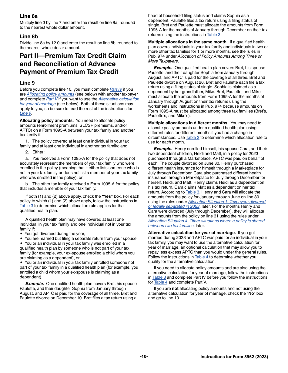 Instructions for IRS Form 8962 Premium Tax Credit (Ptc), Page 10
