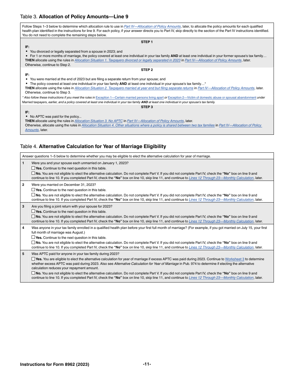 Instructions for IRS Form 8962 Premium Tax Credit (Ptc), Page 11