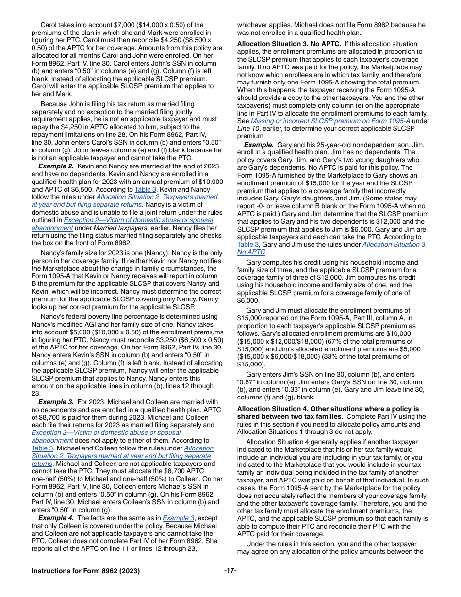 Instructions for IRS Form 8962 Premium Tax Credit (Ptc), Page 17