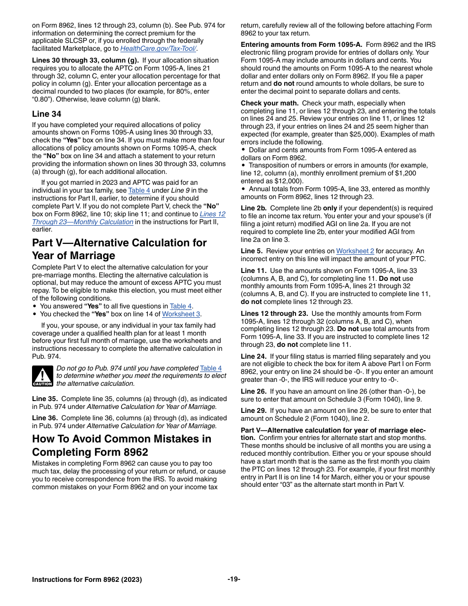 Instructions for IRS Form 8962 Premium Tax Credit (Ptc), Page 19