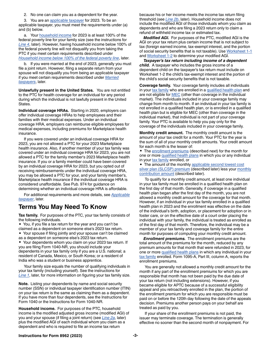 Instructions for IRS Form 8962 Premium Tax Credit (Ptc), Page 3
