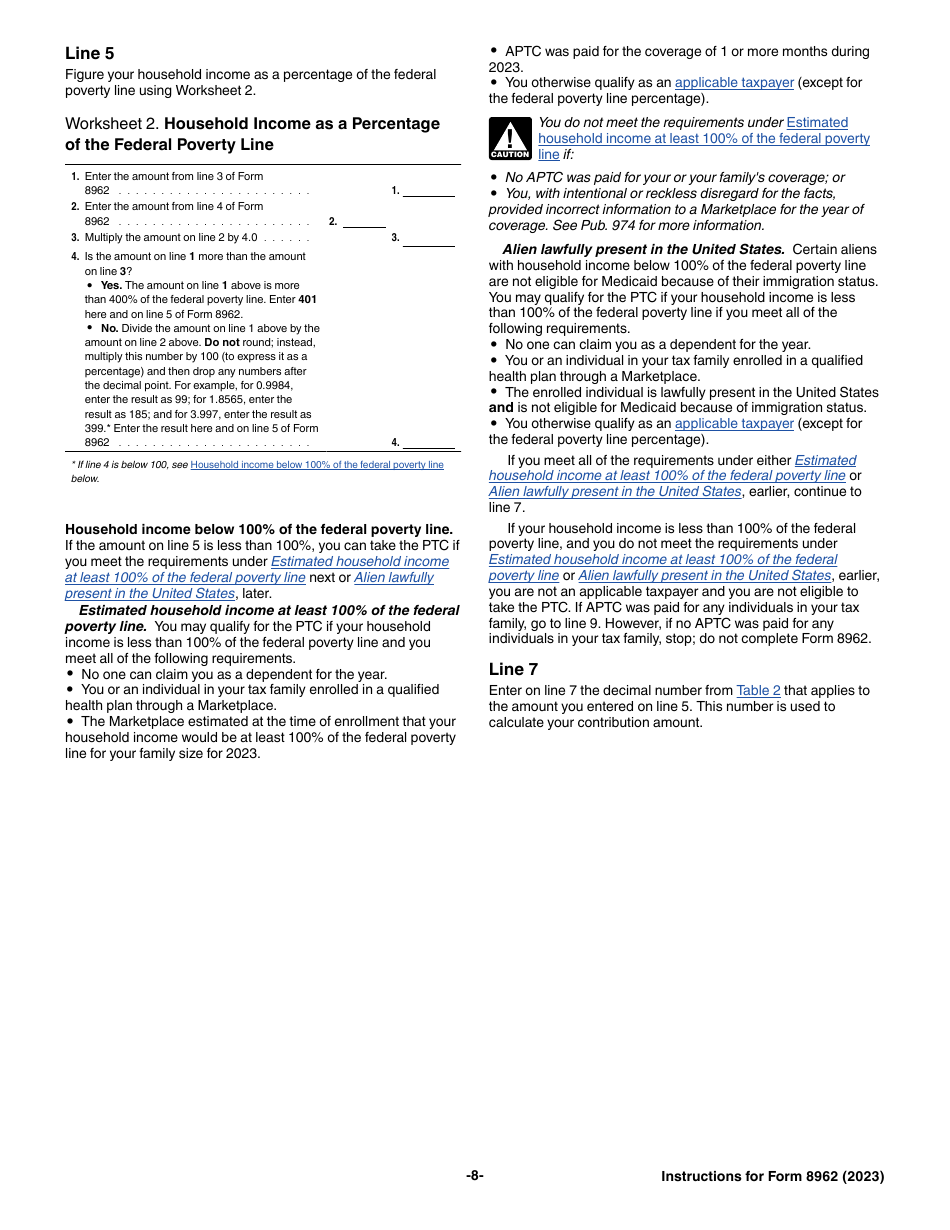 Instructions for IRS Form 8962 Premium Tax Credit (Ptc), Page 8