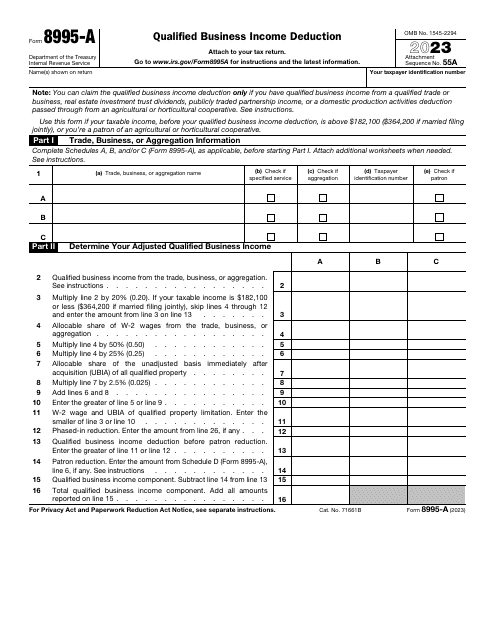 IRS Form 8995-A Qualified Business Income Deduction, 2023