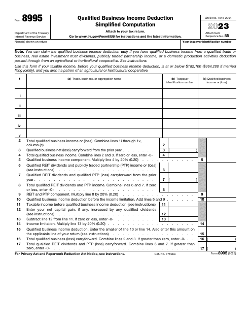 IRS Form 8995 Qualified Business Income Deduction Simplified Computation, 2023