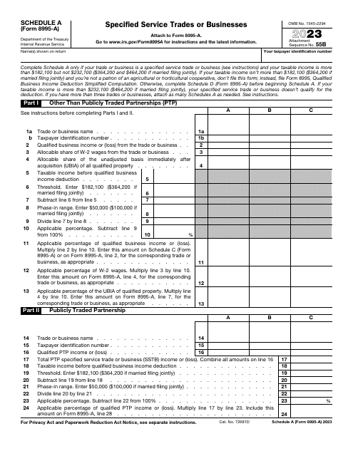 IRS Form 8995-A Schedule A 2023 Printable Pdf
