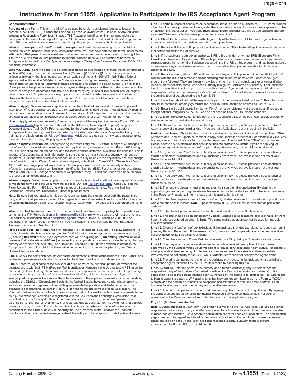 IRS Form 13551 Application to Participate in the IRS Acceptance Agent Program, Page 4