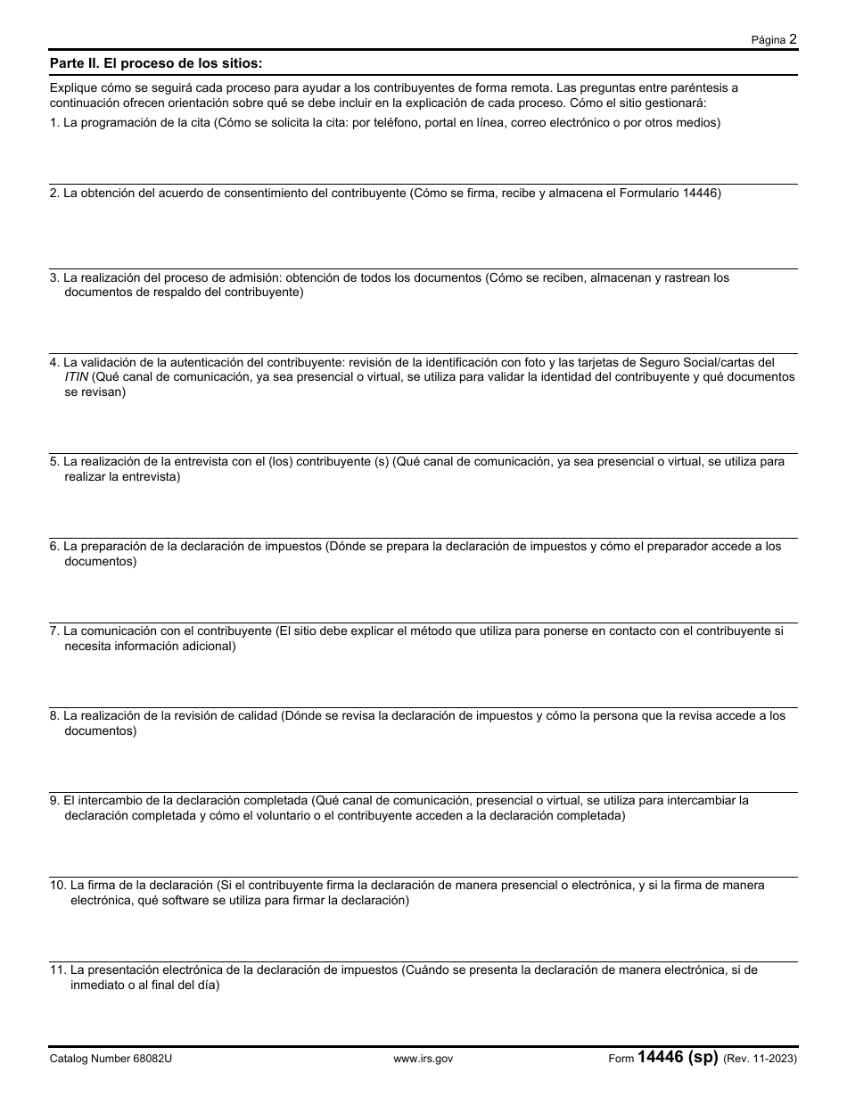IRS Formulario 14446 (SP) Consentimiento Virtual Para La Asistencia Voluntaria Con Los Impuestos Sobre Los Ingresos (Vita, Por Sus Siglas En Ingles) Y La Asesoria Tributaria Para Las Personas De Edad Avanzada (Tce, Por Sus Siglas En Ingles) (Spanish), Page 2