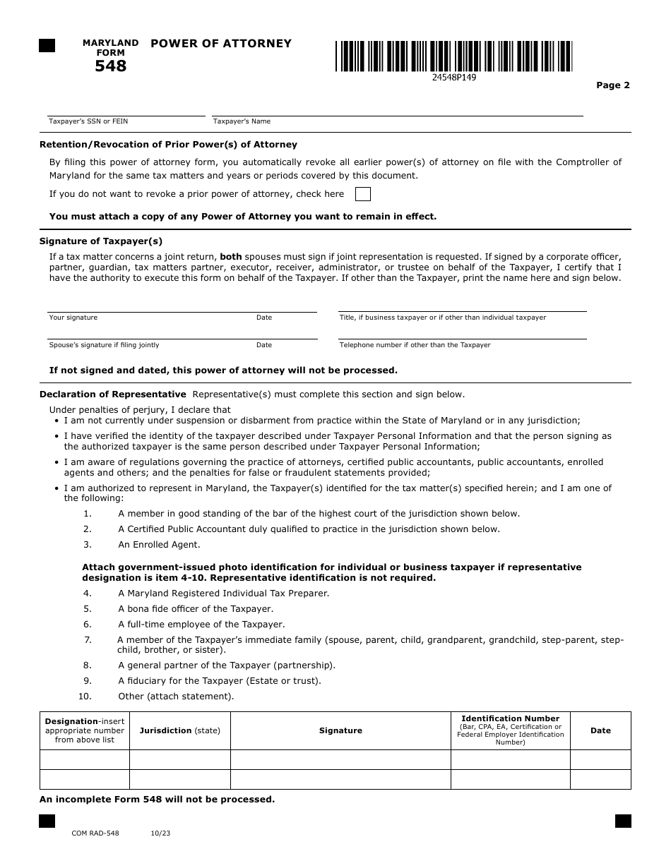 Maryland Form 548 (COM/RAD-548) Download Fillable PDF or Fill Online ...